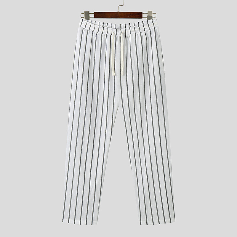 Incerun quần sọc lưng thun cho nam quần dài cotton retro quần đi biển #3