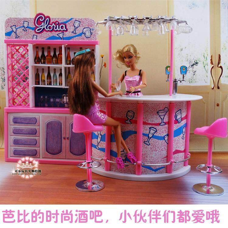For Barbie House Mini Furniture Happy Hour Relax Time Fashion Pink Bar