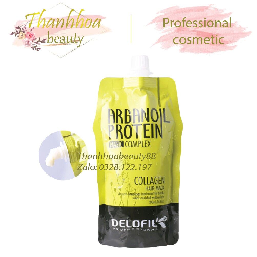 Dầu Hấp Ủ Tóc Collagen Delofil Arganoil Protein Siêu Mượt 500Ml