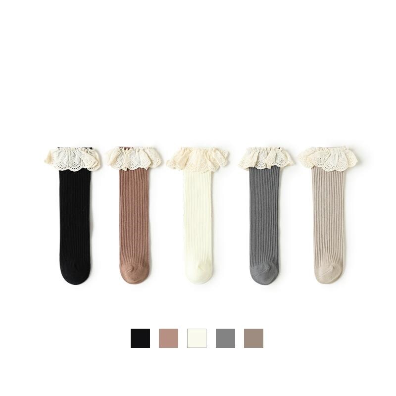 「Cocco figure」  4 Cặp/lô New BornSocks ToddlersRuffle Đầu Gối Cao Dài Mềm Cottonbaby Vớ CuteKniekousen Meisje