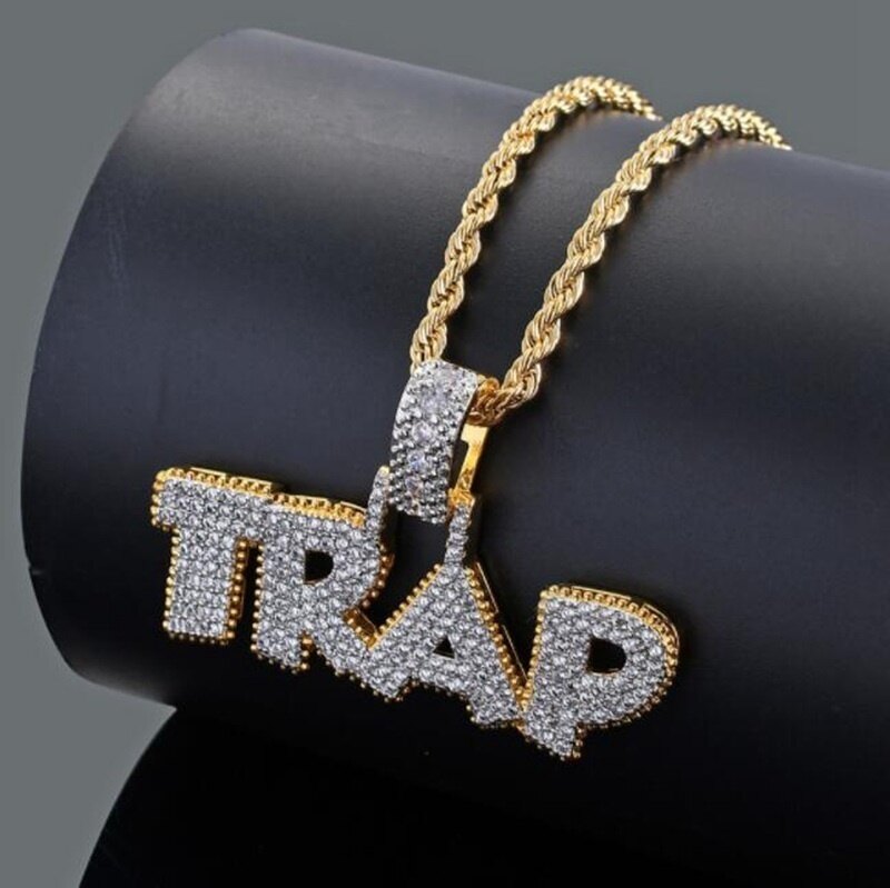 Thời Trang Punk Micro Pave Thư Bẫy Dây Chuyền Hip Hop Cho Nam [Vàng]