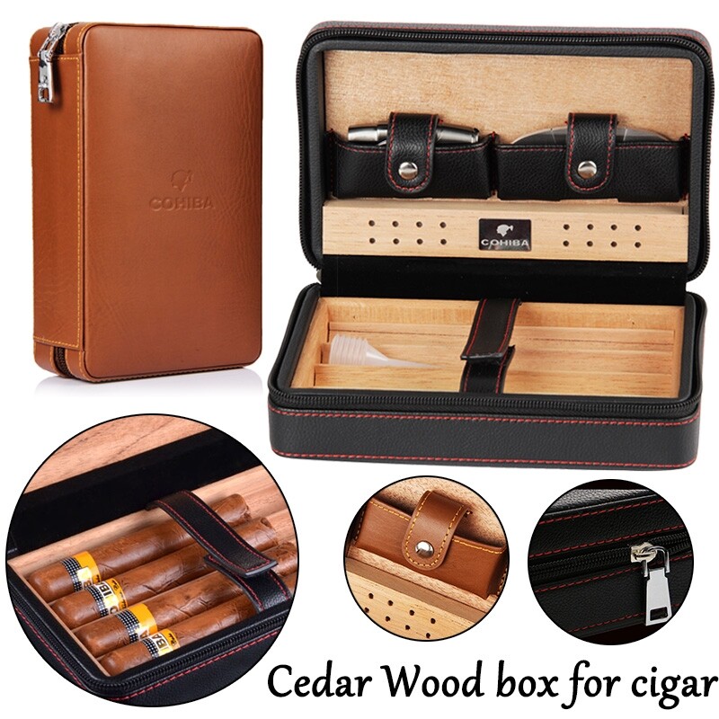 Hộp Đựng Ciga Cầm Tay Hộp Đựng Ciga Du Lịch Humidor Hộp Đựng Tủ Gỗ Tuyết Tùng Lót Gỗ Tuyết Tùng Màu Nâu Đen (Không Bao Gồm Bật Lửa Và Dao Cắt)