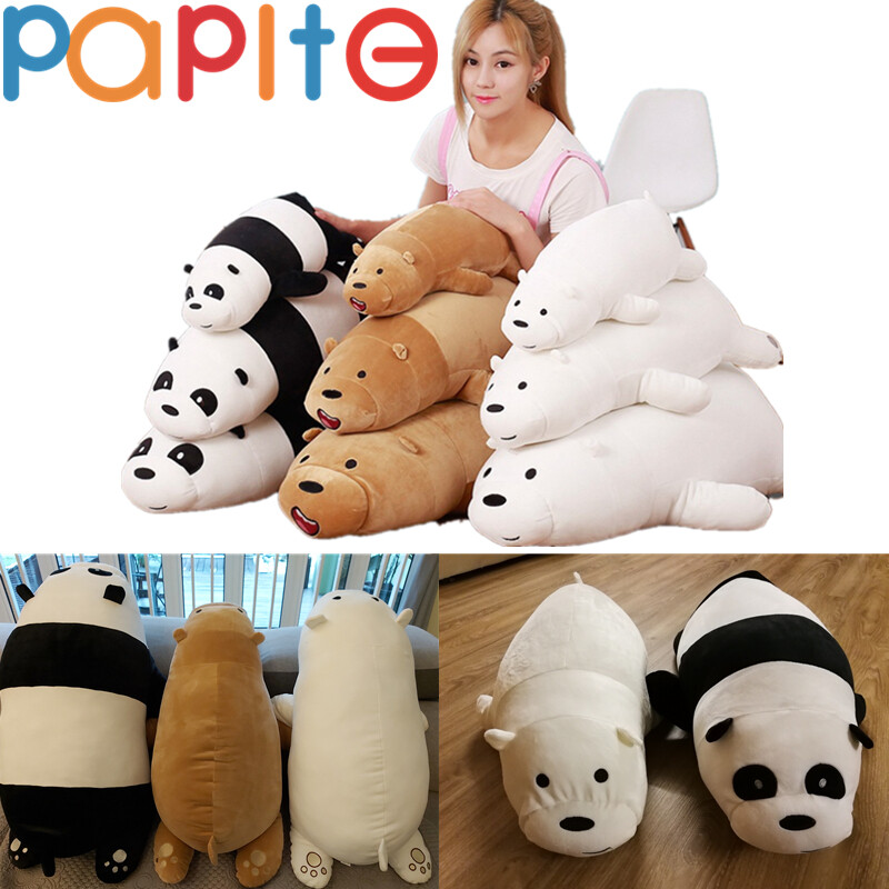 PAPITE【Free Shipping】50cm 70cm 90cm Cute Lovely Soft We Bare Bears Dolls Soft Brown Panda White Arctic Raccoon Pillow Cushion Plush Toy Grab Doll Christmas Gift