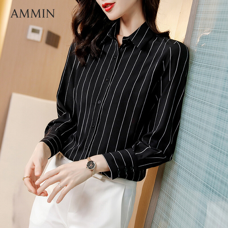 Áo Blouse Lụa Sọc AMMIN Cho Thời Trang Nữ, Dài Tay Sọc Lụa Dâu Tằm Khí Chất, Phong Cách Thời Trang Cho Áo Blouse Kẻ Sọc