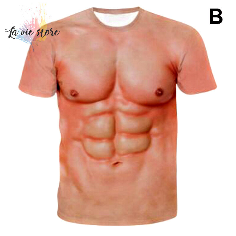 [La Vis] Cơ Bắp In Hình Xăm T-Shirt Nam Ngắn Tay 3D Kỹ Thuật Số Áo Phông In Hình