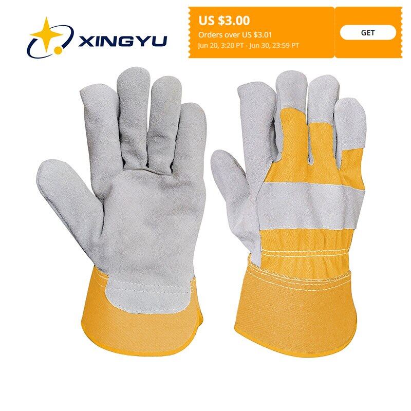 Leather Work Gloves Men Yellow Fireproof Split Leather Gloves Safety Protection Glove Perfect For Mechanics Welding Gardening