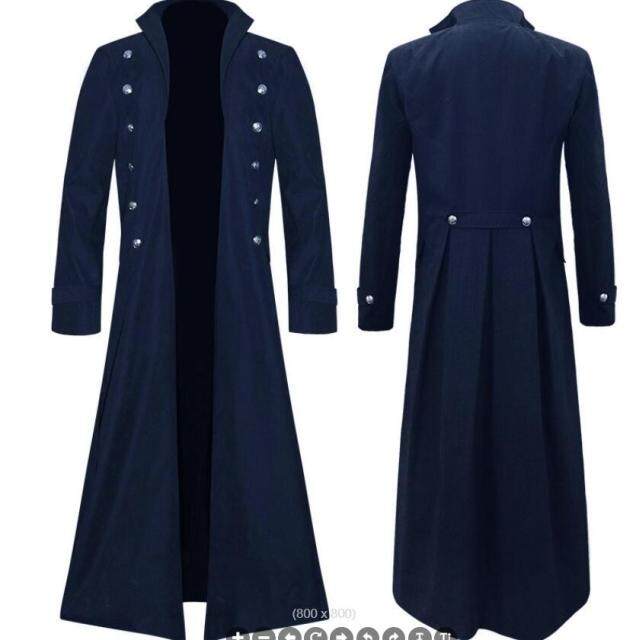 2021 Vintage Medieval Costumes Steampunk Gothic Black Long Jacket Coat
