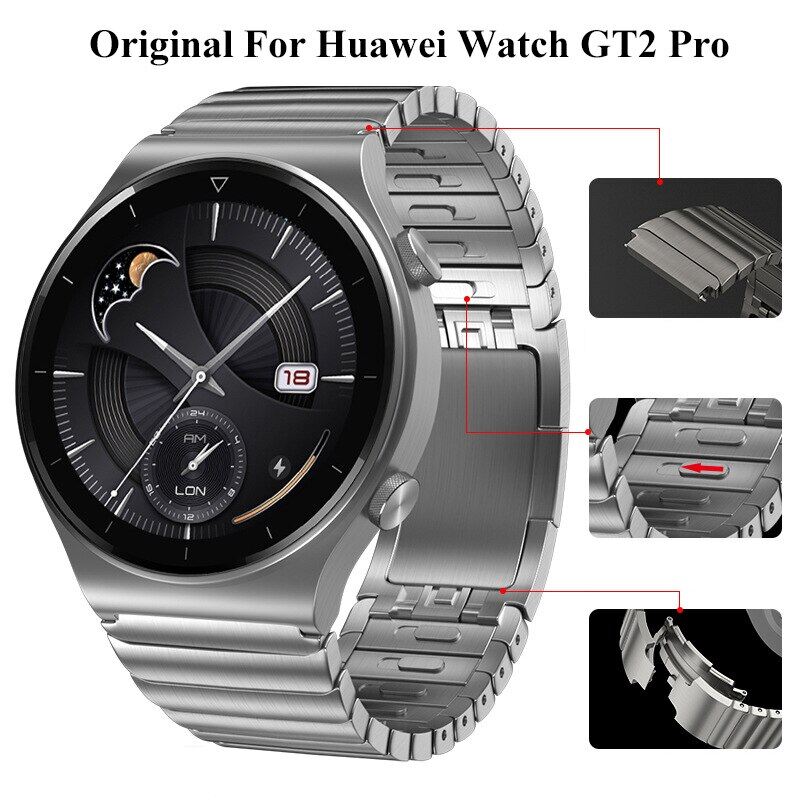Dây Đeo Titan Màu Xám Chính Hãng, Cho Huaweii Đồng Hồ GT2 Pro Dây Đồng Hồ Kim Loại Correa Bằng Thép Không Gỉ 22Mm Dây Đeo Cổ Tay GT2 46Mm GT2e Cho Galaxy Đồng Hồ Dành Cho Amazfit GTR 2 22Mm