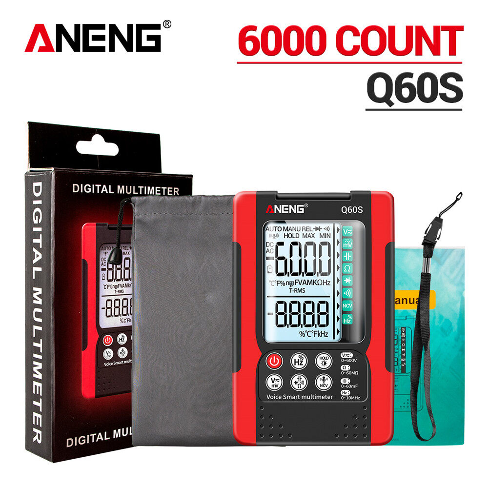 Aneng đồng hồ vạn năng kỹ thuật số q60s máy kiểm tra bóng bán dẫn nhận dạng giọng nói ai máy đo điện dung tự động rms thật đếm 6000