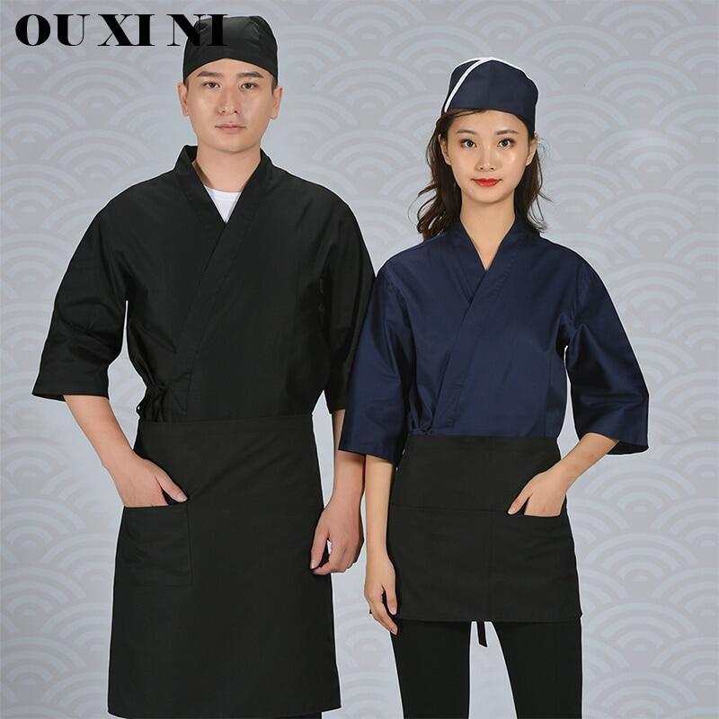 Sushi Áo Đầu bếp Nhật Bản ẩm thực Nam Nữ nấu ăn Áo sơ mi khách sạn nhà bếp Áo Khoác Hàn Quốc nhân viên phục vụ nhà hàng quần áo bảo hộ