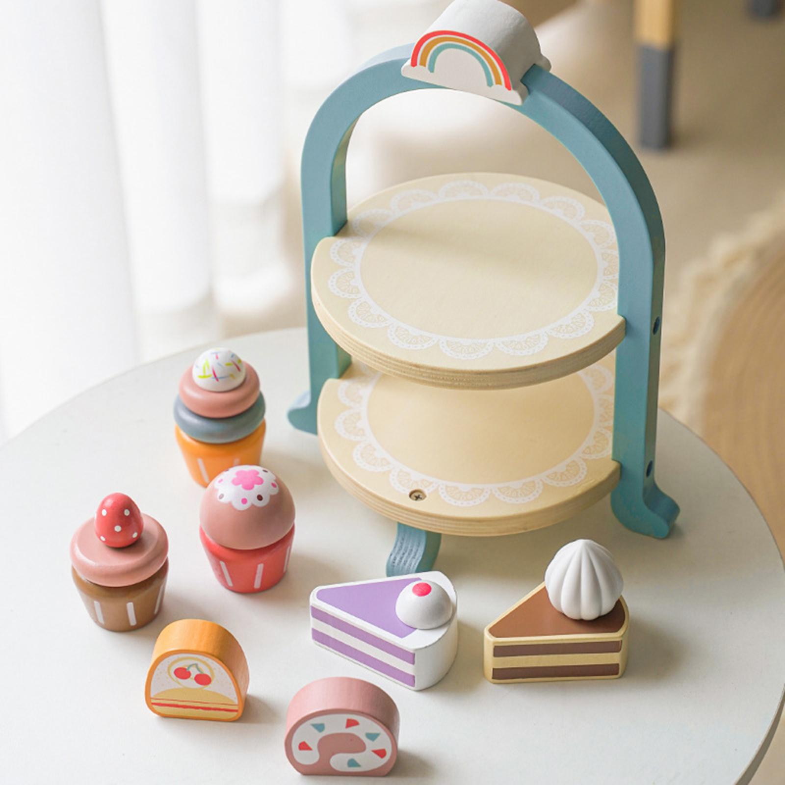 Miffer bộ đồ tráng miệng bằng gỗ kèm giá để bánh bộ bánh cupcake dành cho bé 3 4 5 tuổi