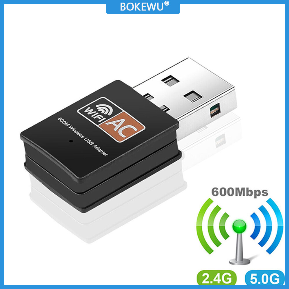 BOKEWU Bộ Chuyển Đổi WiFi USB Mini 600Mbps Bộ Thu USB2.0 5.8GHz 2.4GHz Ăng Ten WiFi LAN Card Mạng Không Dây