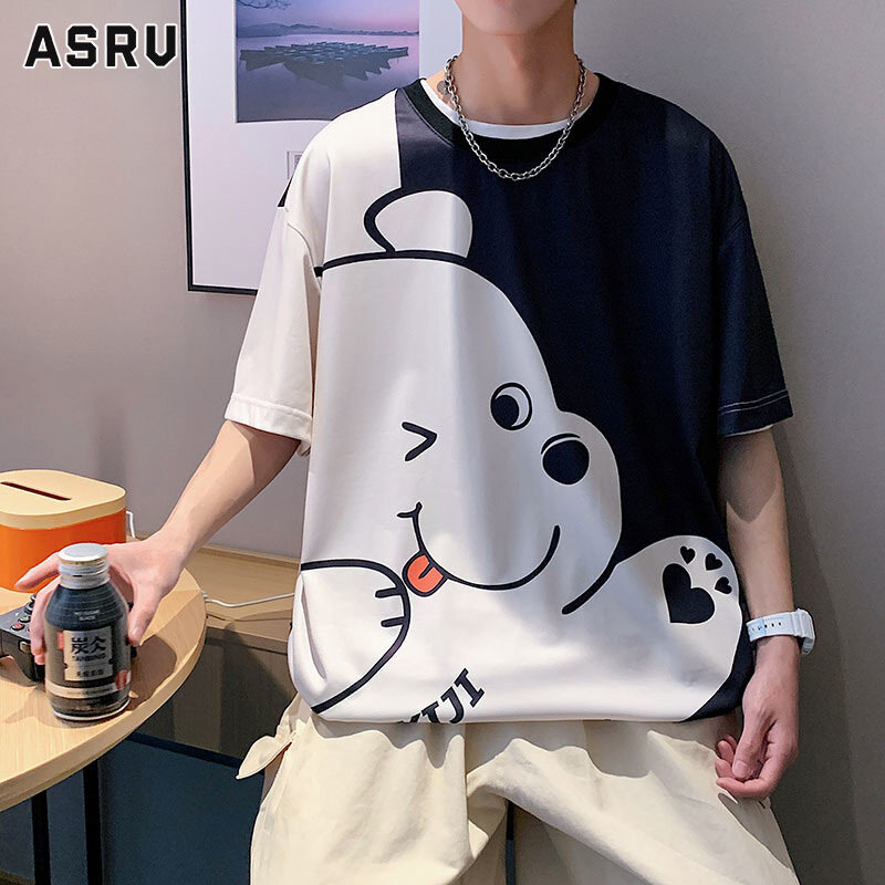 Asrv áo ba lỗ nam áo thun nam áo thun unisex fashion freeship áo thun bán chạy nhất quần áo nam áo thun nam cổ tròn tay ngắn áo thun đôi tay lỡ dáng rộng in hình gấu trắng hoạt hình dễ thương mùa hè