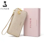 FOXER Women Cow Leather Long Wallet Wallet Clutch Wallet with Wristlet Card Holder Coin Purse Cellphone Bag Female Clutch Bags