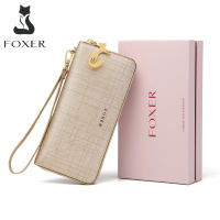 FOXER Women Cow Leather Long Wallet Wallet Clutch Wallet with Wristlet Card Holder Coin Purse Cellphone Bag Female Clutch Bags