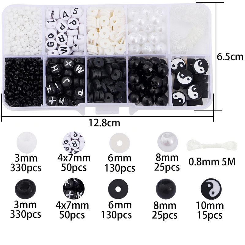 1070 Cái/hộp 3Mm Glass Beads Seed Với Yin Yang Tai Chi Polymer Đất Sét Hạt Letter Hạt Giả Ngọc Trai Hạt Set Cho Vòng Tay Vòng Cổ Tự Làm Đồ Trang Sức Làm Kit