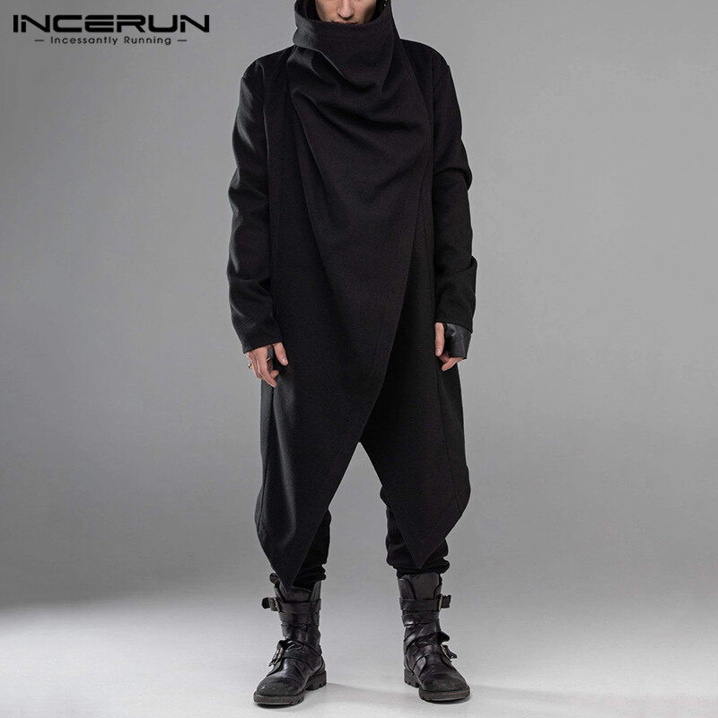 INCERUN Áo Choàng Dài Tay Phong Cách Punk Gothic Cho Nam, Áo Khoác Áo Choàng Dạo Phố Áo Choàng Áo Khoác Ngoài