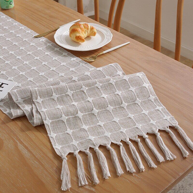 Modern Elegant Linen Cotton Table Runner Home Decoration Living Room Dining Coffee Tablecloth Tassels Table Cloth