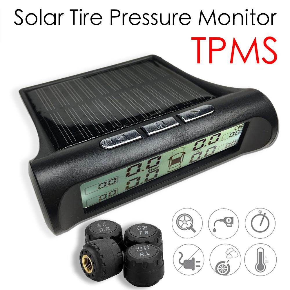 Universal พลังงานแสงอาทิตย์การตรวจสอบแรงดันยางรถยนต์ระบบไร้สาย TPMS รถที่มีจอแสดงผลสี LCD 4 เซ็นเซอร์อุปกรณ์เสริมรถยนต์