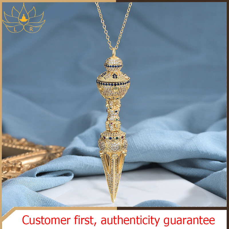 Lr-sutra amulet vajra vòng cổ trang sức phật vòng cổ kim cương bằng đồng mạ vàng dát đá pha lê vòng cổ rune công nghệ độc đáo thời trang tinh tế vòng cổ đá quý