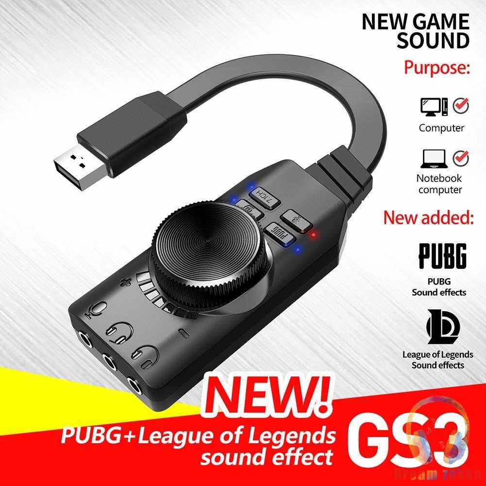 Gs3 7.1 kênh card âm thanh usb cắm ngoài âm thanh 3.5mm tai nghe stereo cho máy tính xách tay