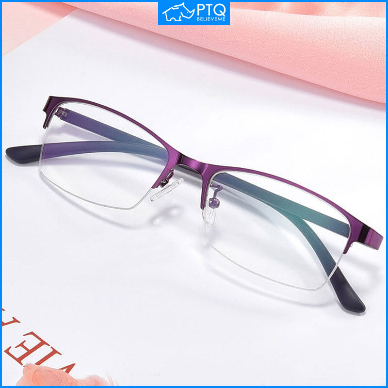 PTQ Myopia eyeglasses Ladies Half Frame Anti-blue Light Prescription Glasses Men Finished Eyewear -0.5 To -4.0