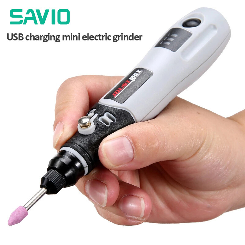 Savio máy khoan điện không dây mini, bộ máy mài điện mini 3 tốc độ 15000 vòng/phút không dây mài máy bút khắc khắc dụng cụ khoan siêu nhỏ đánh bóng cắt tỉa, bộ dụng cụ xoay bút khoan khắc điện sạc usb