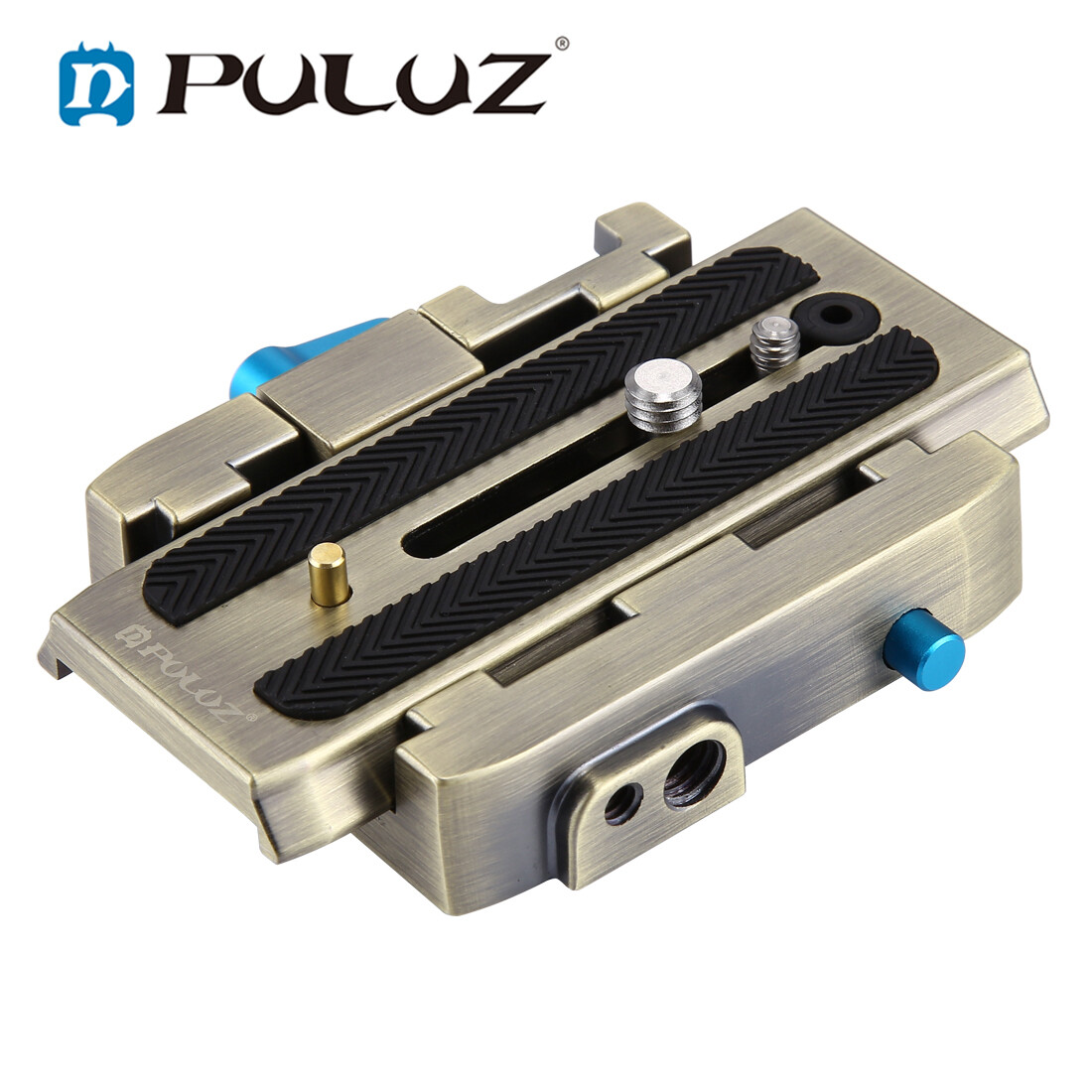 PULUZ Video Camera Tripod Quick Release Clamp Adapter with Quick Release Plate with 1/4,3/8 Srews Compatible for Manfrotto 501 500AH 701HDV 503HDV Q5 Head ,DSLR & SLR Cameras Bar Clamp Accessories  Black / Gold (Optional)