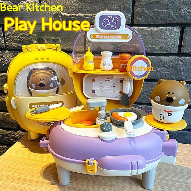 Bear Backpack Kitchen Kids Play Kitchen Toys Play House Beauty Makeup