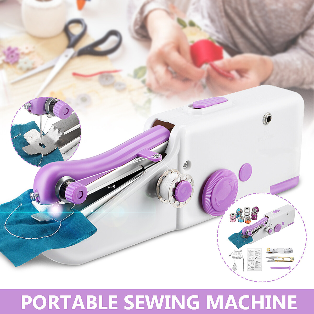 Generic Handheld Cordless Sewing Machines Kit Stitch Sew Needlework For Clothes Fabrics No