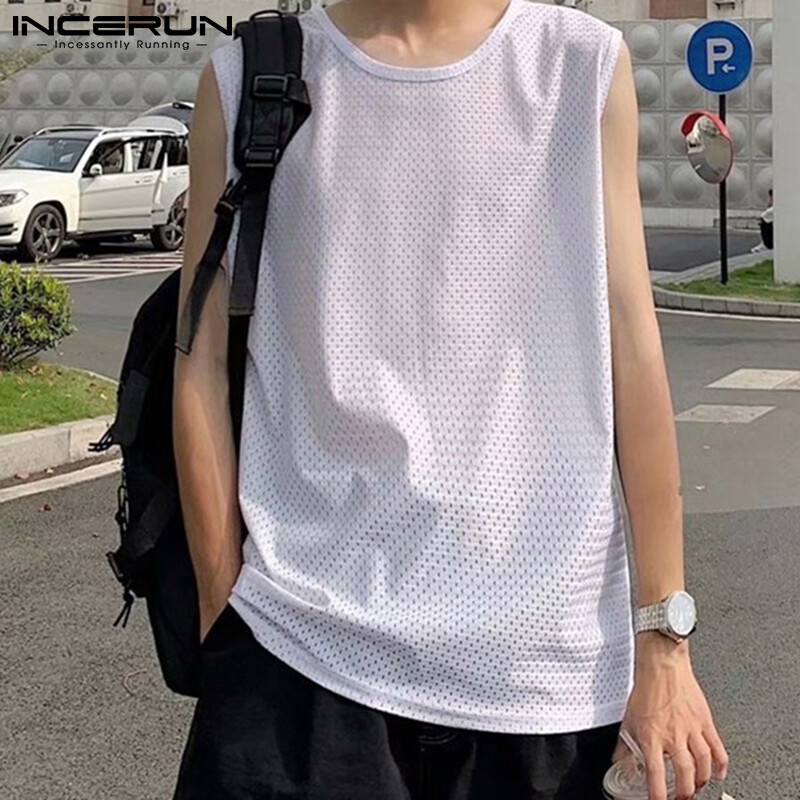 Incerun áo ba lỗ thoáng khí không tay cho nam áo ba lỗ rộng nhanh khô áo thể thao