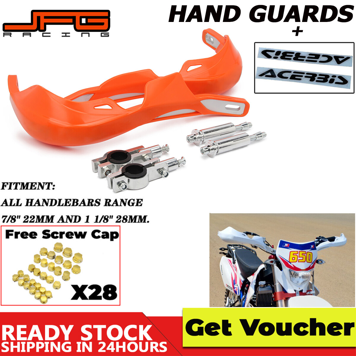 JFG Racing Bảo Vệ Tay Lái Xe Máy Màu Cam 22Mm 28Mm Handguards Tay Guards Bảo Vệ Phổ Tay Lái, Dành Cho CRF YZF KTM RMZ Phụ Kiện Xe Mô Tô Địa Hình