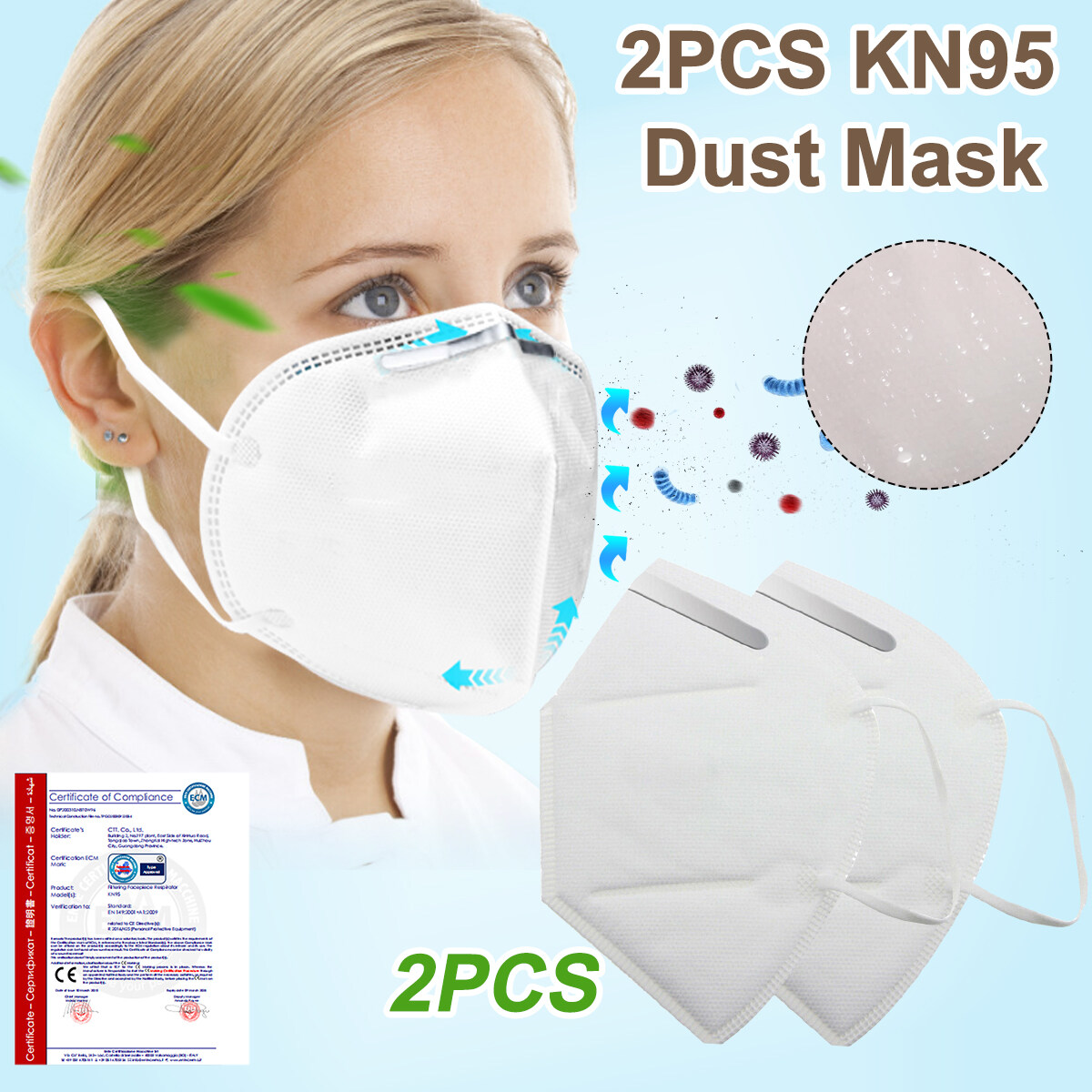 Generic 2PCS KN95 Disposable Dust Masks Fourlayer Filtration Face