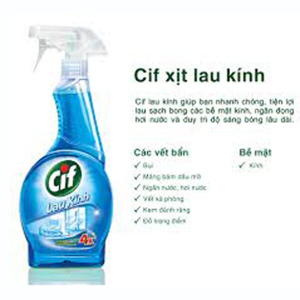Nước Lau Kính Cif Dạng Xịt Chai 520ML Lau Sạch Mọi Bề Mặt