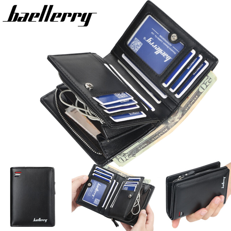 Baellerry Ví Nam Ngắn Ví Đựng Thẻ Thời Trang Mới Ví Da Organ Đa Năng Cho Nam Ví Có Khóa Kéo Có Túi Đựng Tiền Xu
