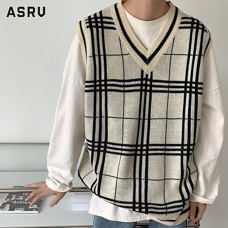 ASRV áo vest nam áo gile nam áo ghi lê áo vest ca sĩ Áo Vest Nam Thời Trang Hàn Quốc Kẻ Sọc Xếp Tầng