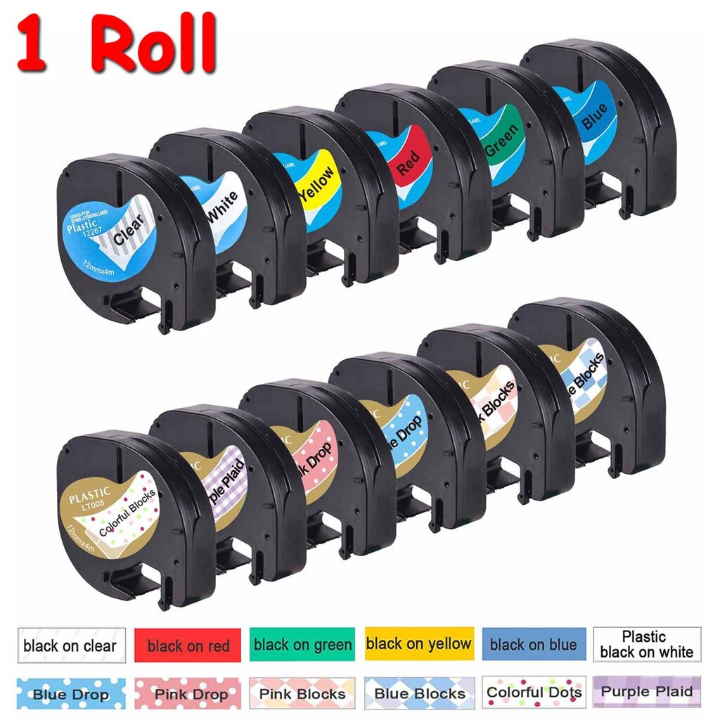 1 cái 12 mét 91200 tương thích với dymo letratag nhãn băng lt 12267 91201 91202 91203 91204 91205 91207 91208 91331 91221 59422 cho dymo lt-100h máy in lt-100t
