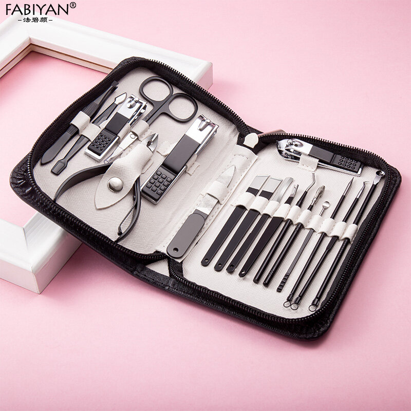 9/18Pcs Nail Clipper Làm Móng Thiết Lập Với Hộp Thép Không Gỉ Nail Tập Tin Nhíp Cắt Chuyên Nghiệp Cắ