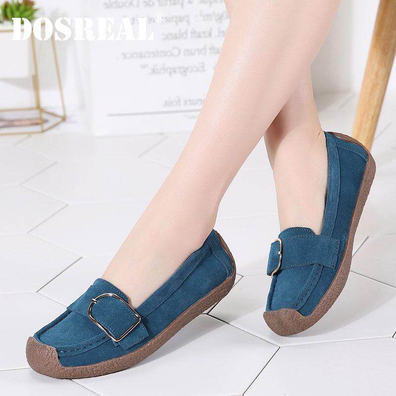 DOSREAL Women Flats Shoes High Quality Leather Big Size 35-42 Loafers Korean Style Slip on Flat Shoes Ballet Flats Comfortable Candy Color Ladies Shoes ราคา 576 บาท*ส่งฟรี