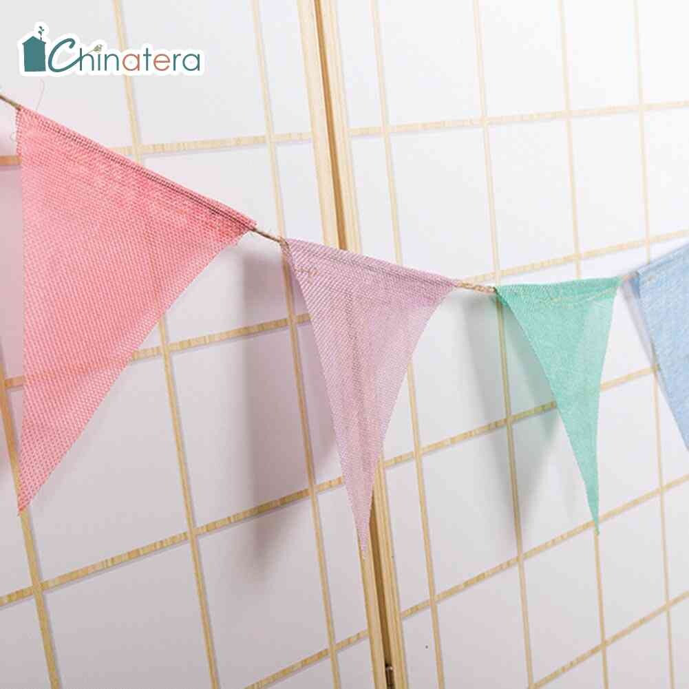 Chinatera cờ đuôi nheo vải lanh vải bố nhiều màu cổ điển cờ đuôi nheo cờ dây treo tường trang trí tiệc sinh nhật chúc mừng cờ đuôi nheo vải đay