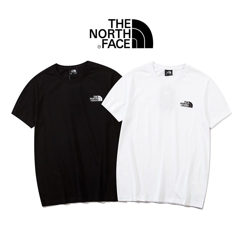 THE NORTH FACE Áo Khoác Dáng Rộng Thường Ngày Áo Thun Nam Nữ Tay Ngắn Cổ Tròn Màu Trắng Đen Chất Lượng Cao In Chữ Ngoài Trời Bằng Cotton