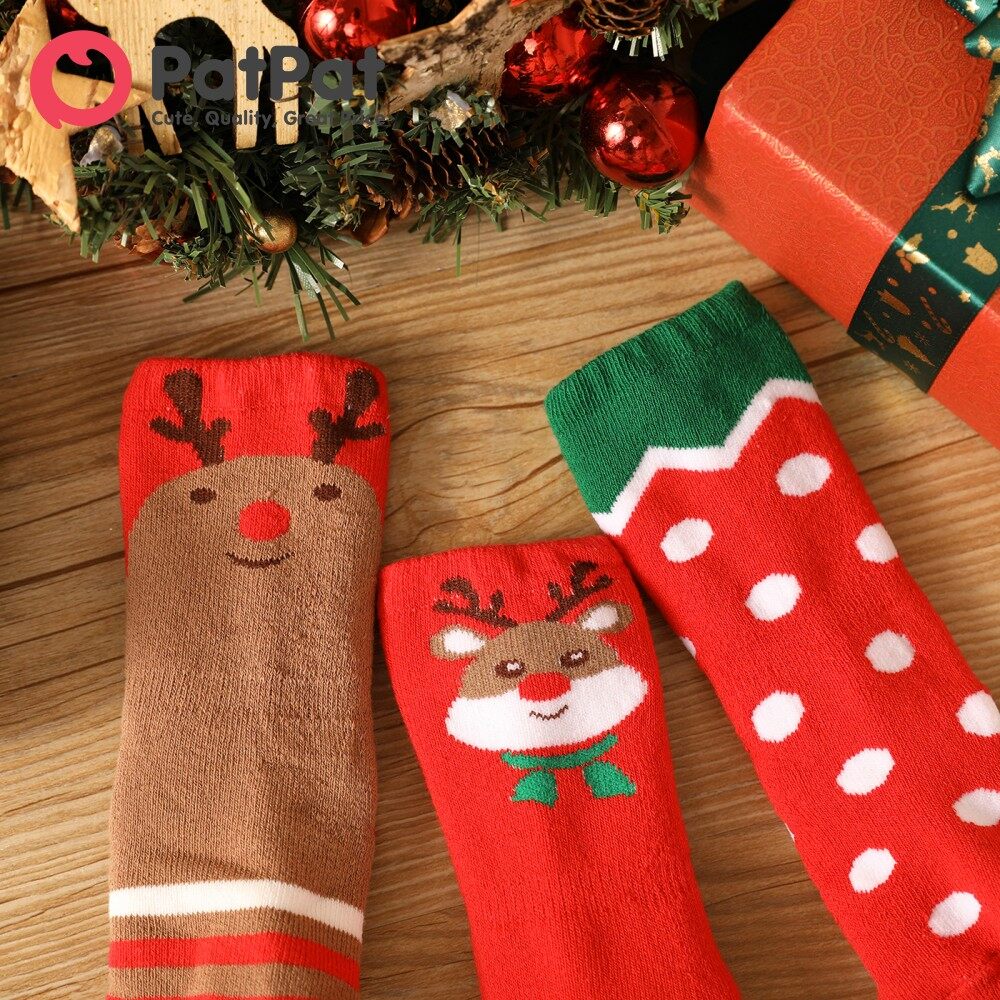PatPat 3-pairs Baby Christmas Thermal Socks Set