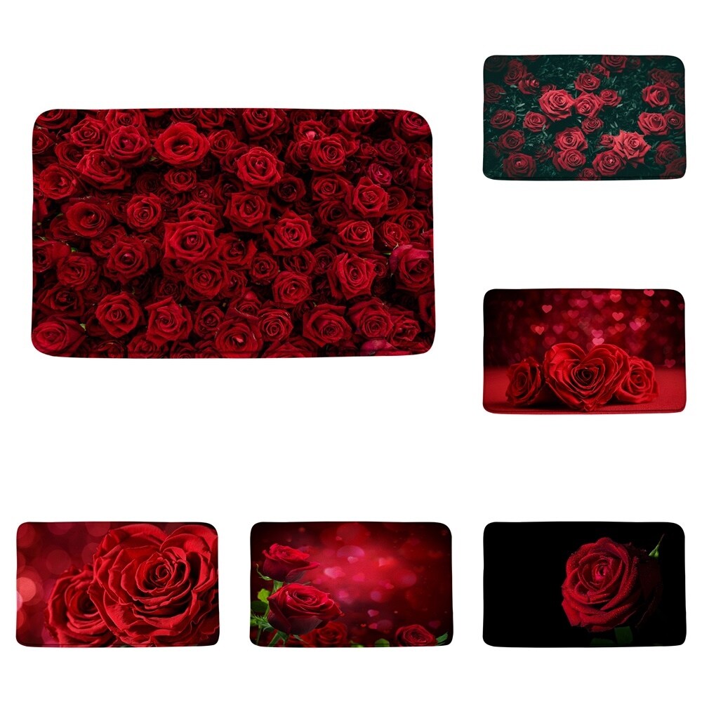{hot} Red Rose Flower Bath Mat Wedding Valentine Floral Rural Country Scenery Flannel Bathroom Decor Rug Non Slip Backing Doormat Home ราคา 657 บาท*ส่งฟรี
