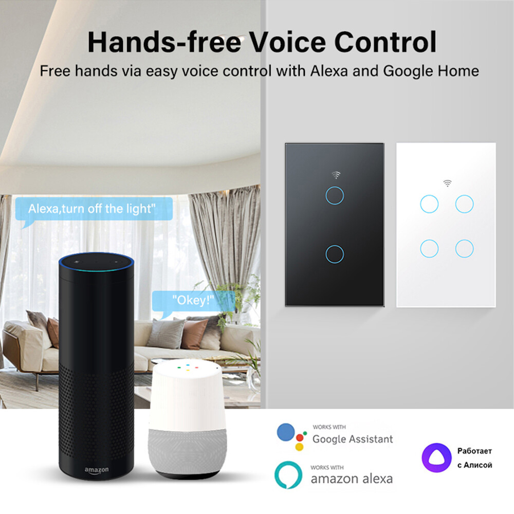 Tuya công tắc thông minh 1/2/3/4 gang 10a công tắc cảm ứng thông minh wifi rf433 nút treo tường nhà 110-240v cho trợ lý nhà alexagoogle tiêu chuẩn hoa kỳ [ứng dụng: tuya】