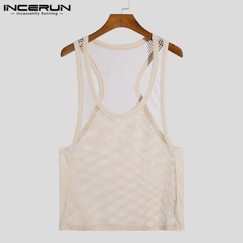 Incerun áo ba lỗ lưới cá không tay cho nam áo ba lỗ tập gym áo ba lỗ tập gym xuyên thấu raceback #2
