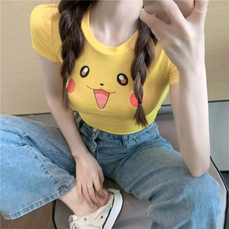Áo croptop ôm hoạ tiết Pikachu dễ thương