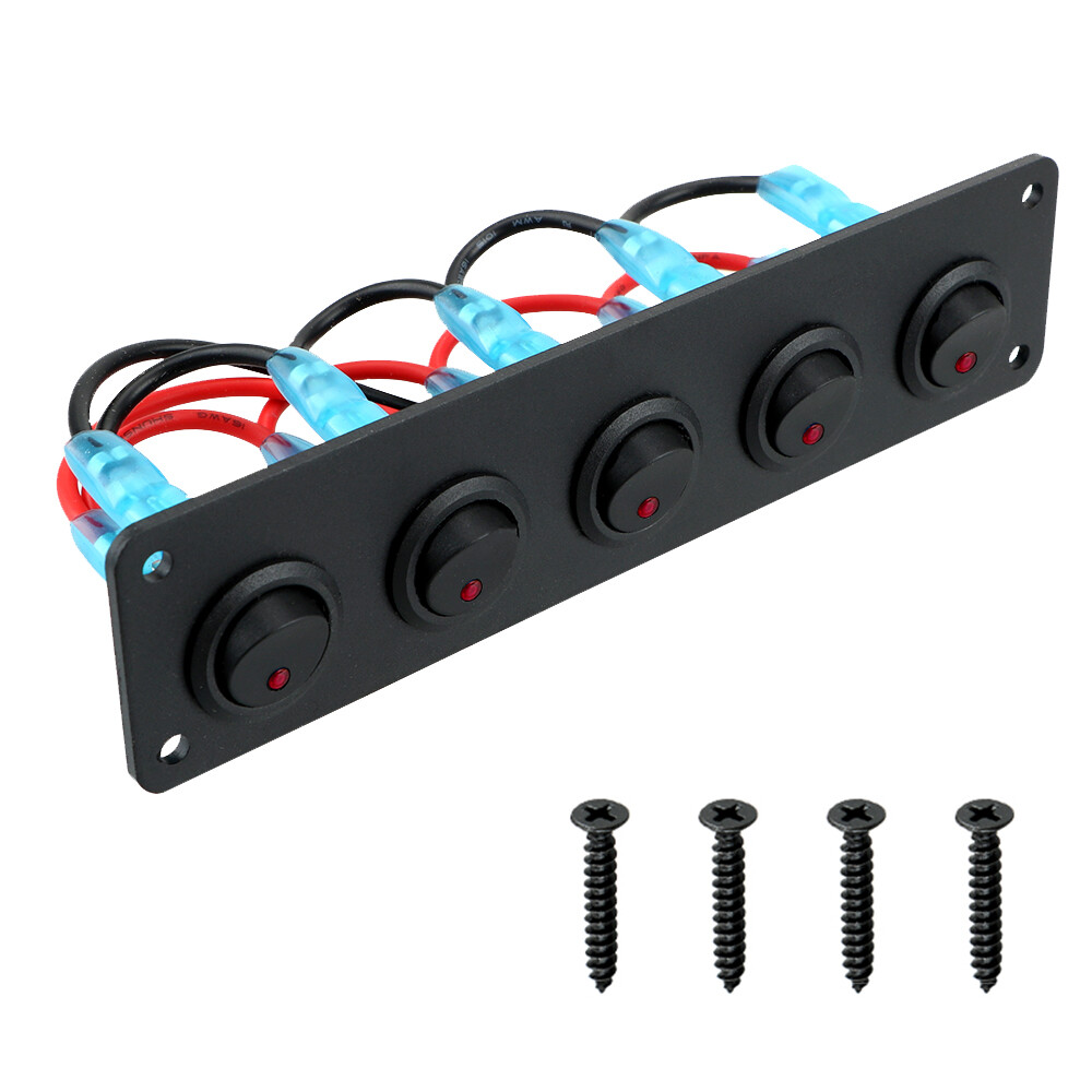 Bảng Công Tắc Bật Tắt Bảng Điều Khiển Hành Trình Tròn 5 Gang, Kết Hợp Ổ Cắm LED Chống Nước 12-24V Cho Xe RV Thuyền Du Thuyền Biển