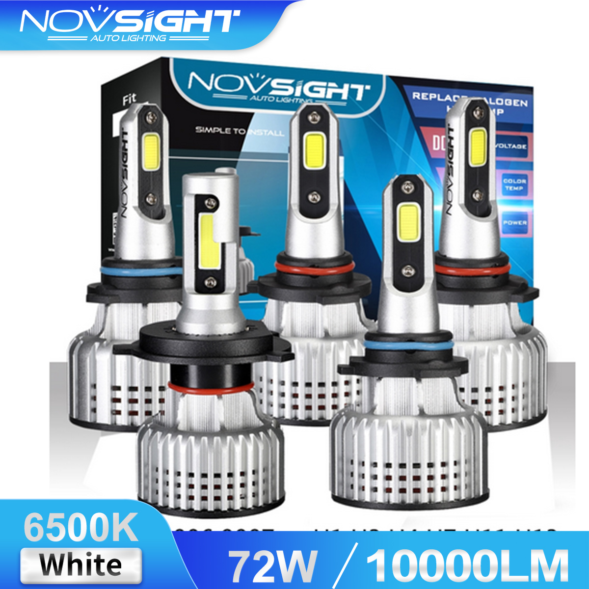Novsight Mới Nhất N12 LED Đèn Pha Ô Tô 9005(HB3) 9006(HB4) 9007 H1 H3 H7 H11 H13 H4 LED Sương Mù Chùm Cao 6500K Siêu Sáng 72W 10000LM 2 Bóng Miễn Phí Vận Chuyển