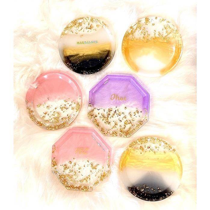 【sixteen department store】℡☸♂ Personalised Gift Handcrafted Resin Coaster Trinket Tray Name Customized Coaster Valentines Gift Company Birthday Gift