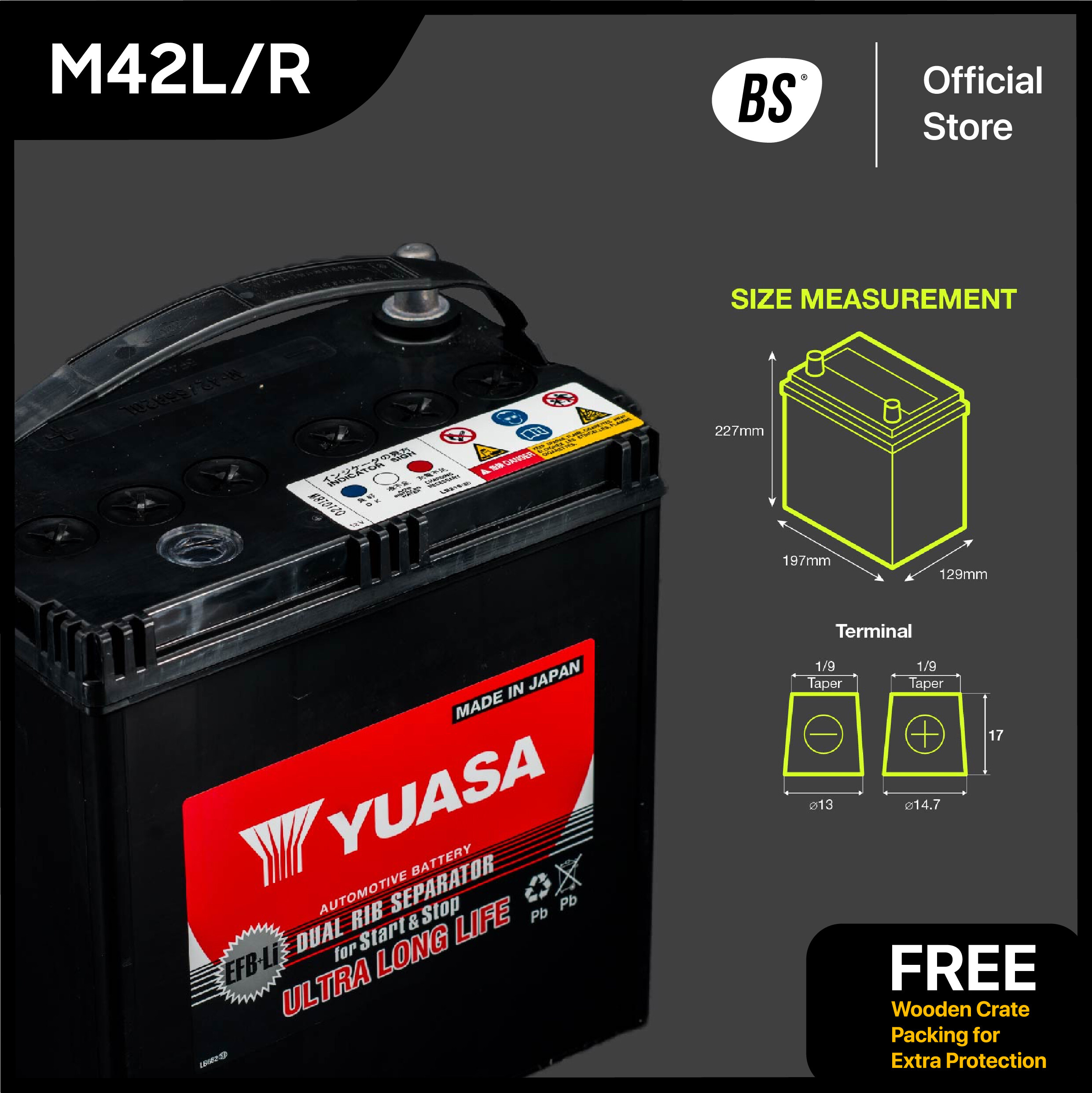 YUASA M42 YUASA M-42 55B20L EFB Dual Rib Separator For Start Stop Vehicle  Car Battery Myvi Bezza Eco Idle Lazada